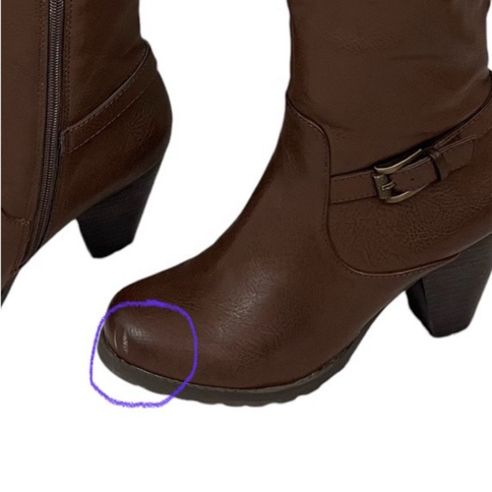 Crown Vintage Brown Leather Tall Heeled Boots Workwear Business Casual Fall - Picture 11 of 13